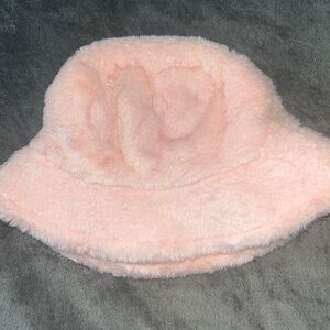 Pink furry bucket hat